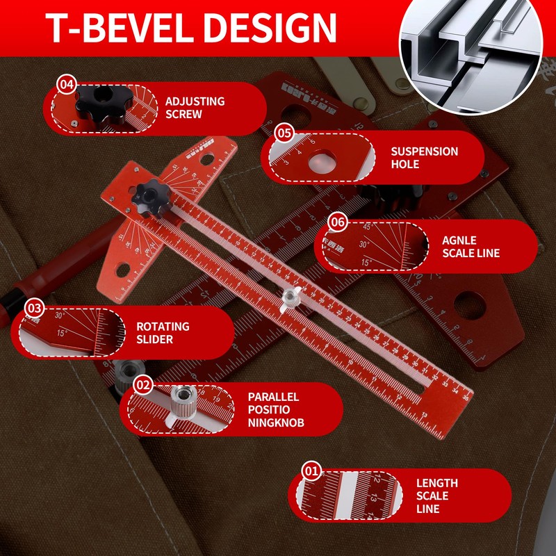 Zxfuture Woodworking Scriber Marking Line Ruler, T Type Woodworking Ruler