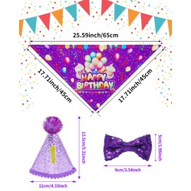 BIPY Dog 1st Birthday Hat Bandanas Set for Girls Small Medium Dogs Cats Costumes Headwear … (Purple-Hat+Bandana+Bowtie)