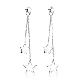 925 Sterling Silver Earrings Star Tassel Drop dangly Earrings For Women