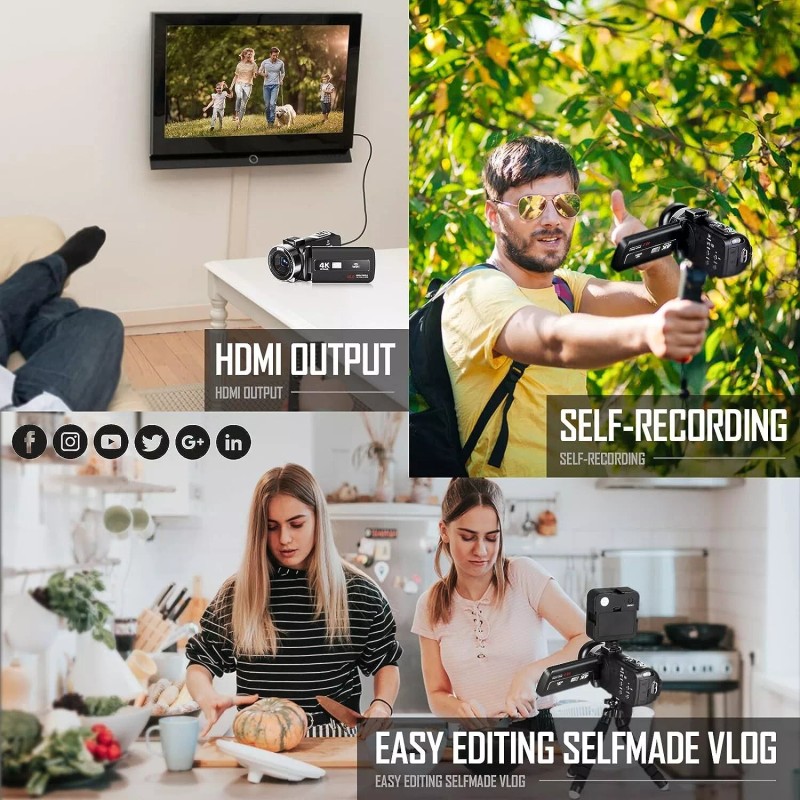 NBD Video Camera 4K 48MP Night Vision Camcorder Touch Screen