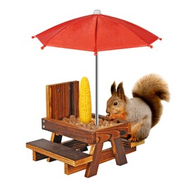 Squirrel Feeder with Umbrella Squirrel Table Feeder with Sturdy Squirrel Feeder with Corn Cob and Peanut Tray Holder Sturdy with Solid Structure Easy to Install