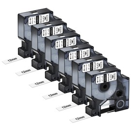 NineLeaf 6 Pack Replacement for Dymo D1 45013 S0720530 A45013 12 mm x 7 m 0.47 Inch Tapes Black on White Label Tape for LabelManager 160 210D 220P 120P LabelPoint 100 150 200 250 Labelling Device