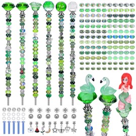 AIPRIDY 158 Pcs DIY Fairy Wand Garden Stakes Kit,Multiple Color Scheme European Beads Crystal Diamond Tops and 12 or 10 Inch Threaded Rods,Stainless Steel Stakes with Diamond Toppe (Peridot)