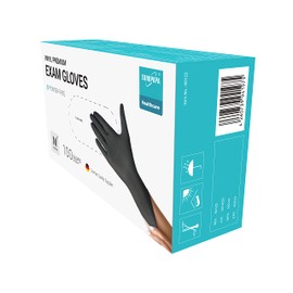 EUROPAPA® 100 x Vinyl Gloves, Disposable Examination Gloves, Latex-Free, Powder-Free, Vinyl Gloves, Size S, M, L and XL available (Black Premium, M)