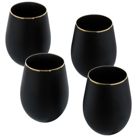 MyGift 18 oz Deluxe Art Deco Matte Black Stemless Wine Drinking Glasses with Gold Rim Accent, Cocktail Beverage Glass Drinkware Cups for Party Wedding, Set of 4