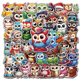 WESILY Pack 50 PCS Owl Stickers Cute Waterproof Sticker Vinyl Decals Decorations Classroom Water Bottles Laptop Phone Helmet Scrapbooks Gifts School Birthday for Kids Boys Girls Teens