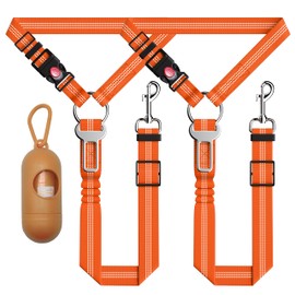 Seyezo Dog Car Seat Belt for Car, 3 Piece Set Retractable Dog Car Harness Adjustable Reflective Dog SeatBelt for Vehicle Headrests, Dog Safety Restraint Seatbelt Heavy Duty& High Elastics, Orange