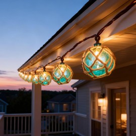 Decorative String Lights Plug in with 10 Incandescent Bulbs, Nautical Fishing Float String Lights Connectable Weatherproof for Indoor Home Tiki Bar Decor and Outdoor Patio Decorations (Aqua Blue)