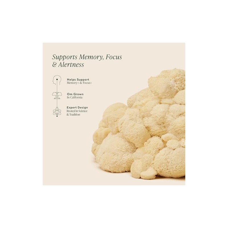 Om Organic Mushroom Nutrition Lions Mane Memory, Focus, Nerve Health,