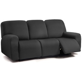 ULTICOR Squared Jacquard Design 8-Pieces Recliner Sofa Covers Stretch Reclining Couch Covers for 3 Cushion Reclining Sofa Slipcovers Thick Soft Washable (3 Seater Recliner Cover, Black)
