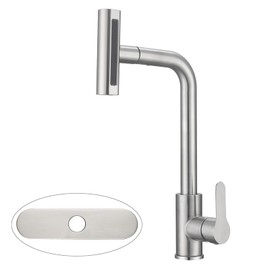 SevenGelok Kitchen Faucet with Pull Down Sprayer SUS304 Stainless Steel Waterfall Kitchen Sink Faucet 4 Functions Brushed Nickel Pull Out Kitchen Sink Faucets Utility Rv for 1 or 3 Hole Sink, KF2-BN