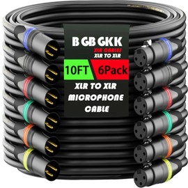 BGBGKK XLR Cables 10 ft 6 Pack, Professional XLR Microphone Cable Male to Female, Gold-Plated 3-pin XLR Speaker Cable Balanced Mic Cable, Multicolor