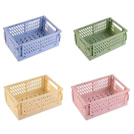 AIMALL 4pcs Foldable Plastic Storage Box, 5.9 Inch Desktop Organizer Basket for Stationery, Skin Care, and Small Items, Portable and Space-Saving Design