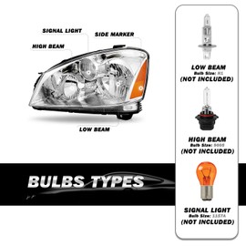 SOCKIR Headlight Assembly Pair Compatible with 2005-2006 Nissan Altima 4 - Door Sedan Halogen Headlamp (Chrome)