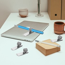 BOBOZHONG Stainless Steel Pen Holder, Pack of 6 Pen Holder Clips, Single Pen Holder, Retractable Pen Holder, Vertical Pen Holder, Stainless Steel Pen Holder with Spring Ring