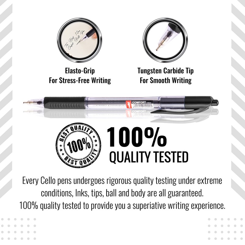 Cello Ballpoint Pens Black Extra Comfort Grip Ball Pens Medium