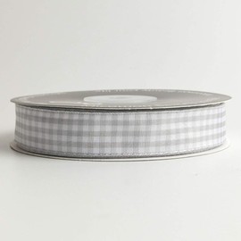 Micomon Gingham Ribbon - Gray and White, 25 Yards Each Roll, 100% Polyester (5/8")