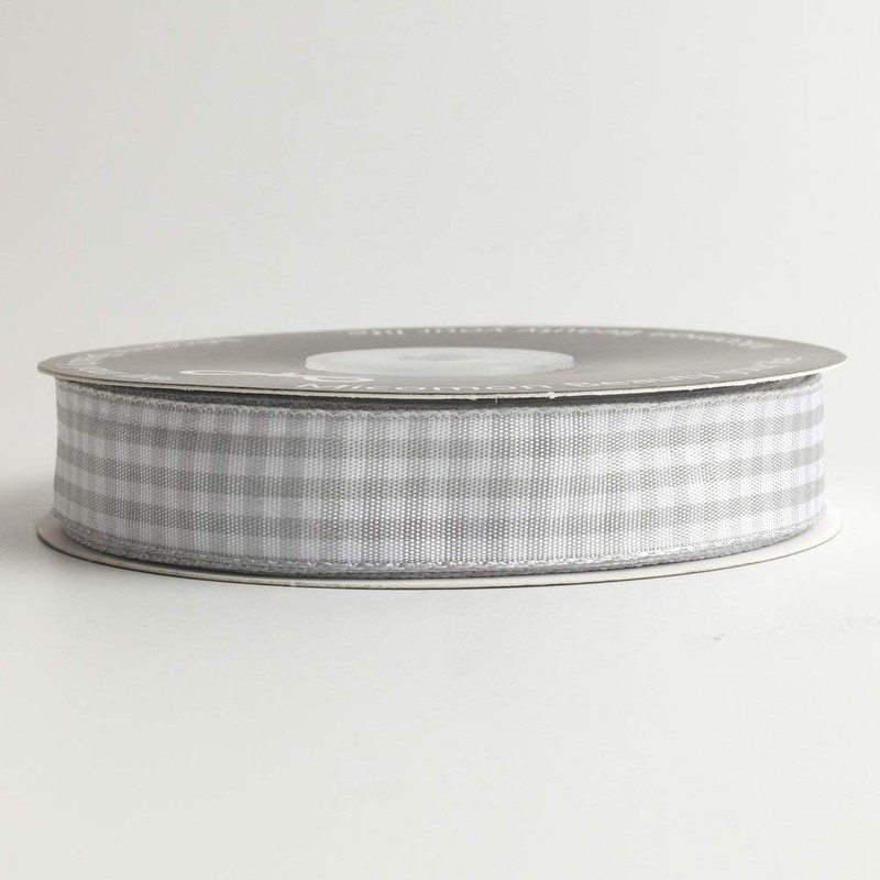 Micomon Gingham Ribbon - Gray and White, 25 Yards Each