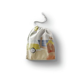 Le Jardin du Lin Printed Cotton Bags with Drawstring, Shopping Bag, Fabric Bag, Fabric Bag, Vegetable Bag, Reusable, Environmentally Friendly, Multipurpose, Foldable, Size: 12 x 15 cm