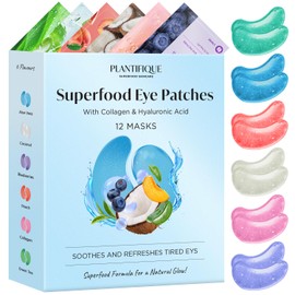 PLANTIFIQUE Plantifique Superfood Under Eye Masks C 12 Pairs Anti-Wrinkle Gel Patches with Hyaluronic Acid for Dark Circles & Puffiness C Skincare Gift for Women & Men