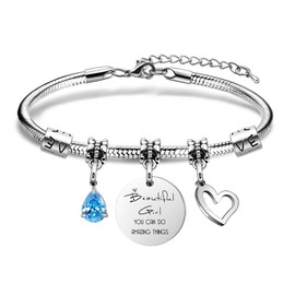 Women Girl's Jewellery -Beautiful Girl, You Can Do Amazing Things- Birthstone Charm Bracelets Insprational Jewellery Motivational Birthday Graduation Christmas Gifts for Her (Mar-Aquamarine)