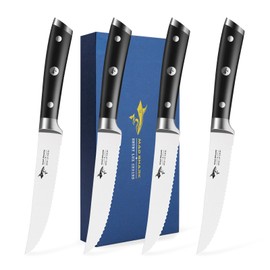 MAD SHARK Steak Knives, Steak Knives Set of 4, 12.6inch High Carbon Stainless Steel Knives, Serrated Sknife Dishwasher Safe kitchen Knife Set