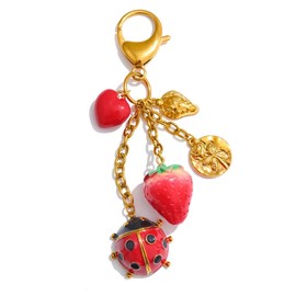 Mchic Keychains Women Cute – Ladybug Strawberry Red Charms, Purse Keychain Accessories, Gold Key Chain for Bags, Car Keychain for Women