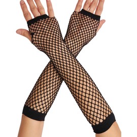 OTPEH Lone Fishnet Gloves Fingerless For Women Fish Net Arm Sleeve Mesh Emo Goth Punk 80s Scene Accessories