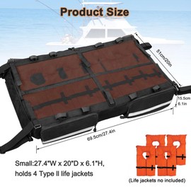 MDSTOP T-Top Storage Bag, Boat Life Jackets Bag Can Secure 4 Fishing Rods, Hold 4 Type II Life Jackets, for Most T-Top Hard Tops, Bimini-Tops, Pontoon Tops(Life Jackets not Included)
