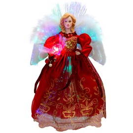 Northlight Lighted Fiber Optic Angel Christmas Tree Topper - 12" - Red and Gold