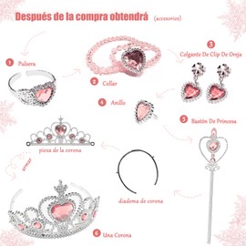 Set de princesa rosa para niñas 8 piezas – Disfraz con corona, varita, vestido rosa y accesorios mágicos – Ideal para cumpleaños, juegos de princesa y fiestas temáticas