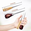 Set of 2 protractors with wooden handle, awl for leather