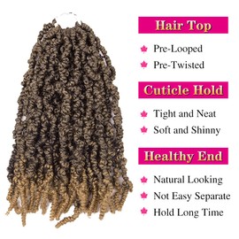 3 Packs Short Curly Spring Pre-twisted Braids Synthetic Crochet Hair Extensions 12 inch 15 strands/pack Ombre Crochet Twist Braids Fiber Fluffy Curly Twist Braiding Hair Bulk (12“, T1B/27#)