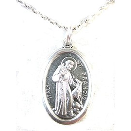 VPP Silver Tone St Francis of Assisi with Wolf Medal Pendant Necklace Ladies 20 inch Chain