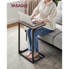 VASAGLE VASAGLE C-Shaped End Table, Side Table for Sofa, Couch Table with Metal Frame, Small TV Tray Table for Living Room, Bedroom, Greige and Black
