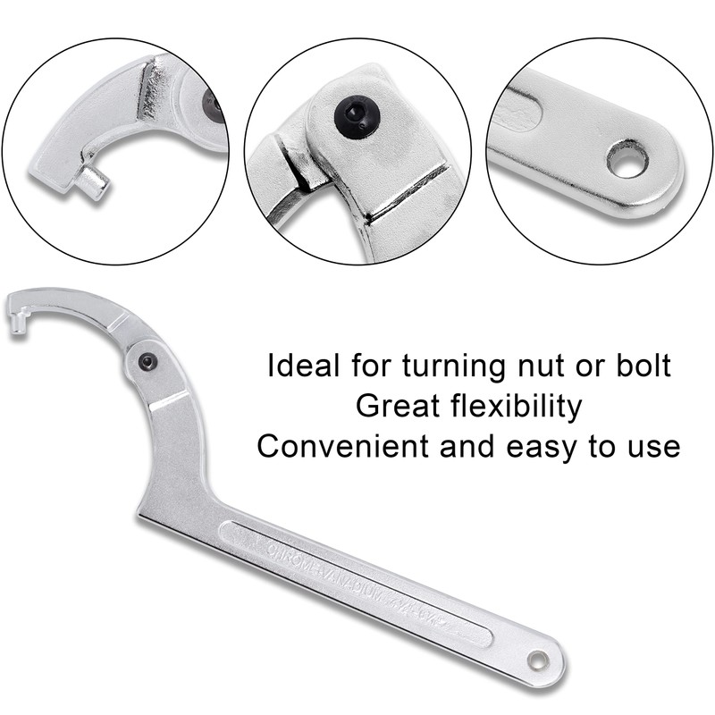 Wadoy Adjustable C Pin Spanner Hook Wrench for Hydraulic Ram