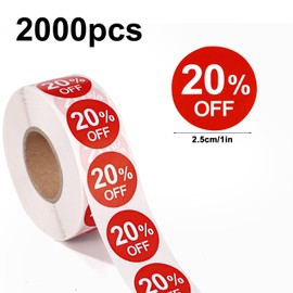 Tinoaly 2000pcs 20 Percent Off Stickers, 1in Round Discount Labels Red Sale Stickers Price Markers Reduced Tags Promotion Signs for Retail Store Supermarkets Shops Clearance Events
