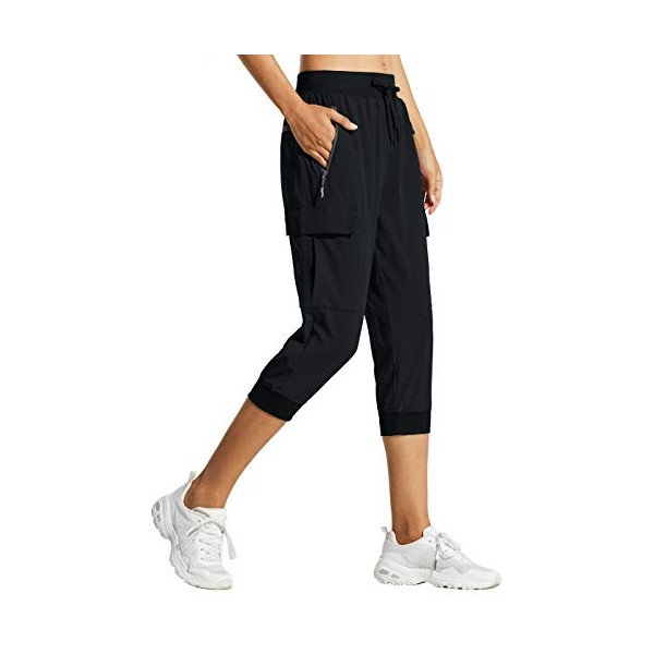 Libin Women's Cargo Capri Pants Hiking Cropped Pants Lightweight Quick Dry Joggers Athletic Workout Casual Outdoor Shorts, Black M