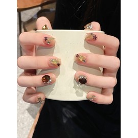 BIBII Nails Handmade Nail Tip, Popular, Popular in Korea, Short, Cute, 10 Pieces, Ultra Thin, 100% Handmade Nails Finger Suit Press on Nails, High Quality, Mine-based Dreamy, Glitter, Butterfly,