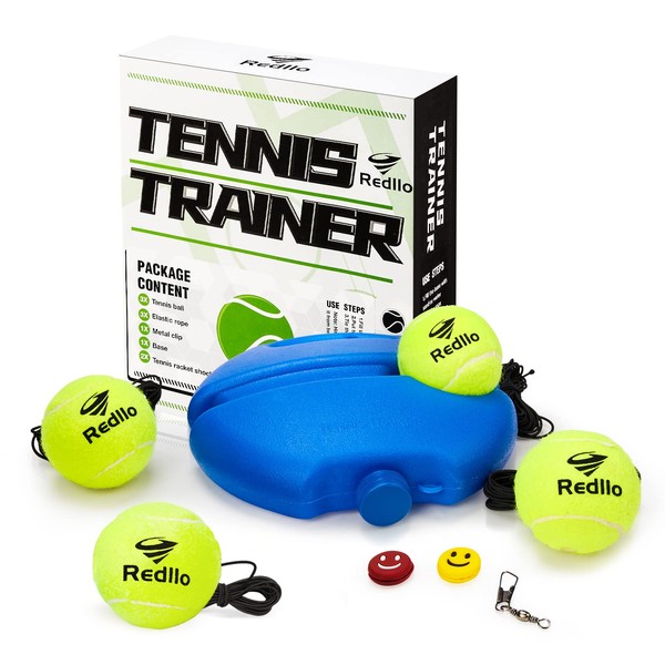 Redllo Solo Tennis Trainer Rebound -Portable Tennis Equipment for Self-Practice Includes 4 String Balls 2 Tennis Vibration Dampeners.Works for Kids, Beginners