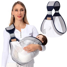 Breathable Baby Koala Sling Hip Carrier, Adjustable Baby Carrier Newborn from Birth, Quick Drying, 3D Mesh, Thick Shoulder Straps, Elastic, Newborn Wear (Grey)