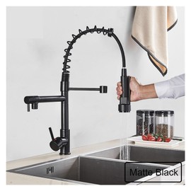 ANNWVRZM Black Pull Down Brass Kitchen Sink Faucet Hot Cold Water Mixer Crane Tap with Dual Spout 360 Rotation High Faucet Deck Mounted(Black Bronze B)
