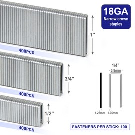 HW HAMWOO 18 Gauge 4200PCS,1/4" Narrow Crown Staples (1/2",3/4",1")and Brad Nails (5/8",1",1-1/4"),18GA Nail Gun Nails Assorted, Suitable for Most Brand of 18 Gauge Pneumatic and Electric Brad Nailer