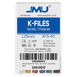 JMU Endodontic Root Canal K Files, NITI Hand Use K-Files 25mm, 6pcs/Box (10, #15-40(25mm))