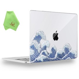 UESWILL Compatible with 2022-2024 MacBook Air 13 inch M2 M3 Case Model A2681 A3113 with 13.6" Liquid Retina Display Touch ID, Pattern Hard Shell Case Cover + Microfiber Cloth, Ocean Waves