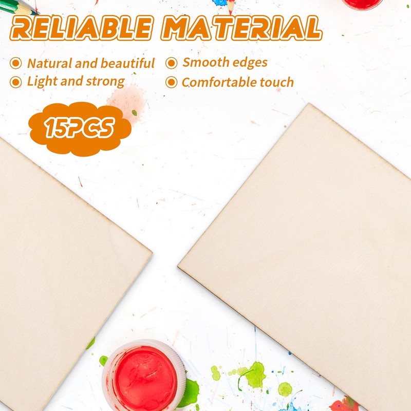 Peakloong 15 Pack Unfinished Wood Sheets,Wood Thin Wood Board for