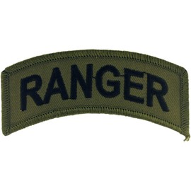 United States Army Ranger Tab Patch, Subdued Woodland/Green, with Iron-On Adhesive