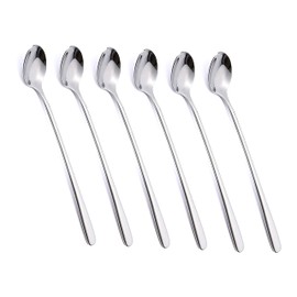 Latte Spoons Stainless Steel (Set of 6) Long Handle Coffee Tea Serving Spoons Housewares Cutlery Set Food Grade Sundae Ice Cream Spoons for Coffee Tea, Espresso & Hot Drinks