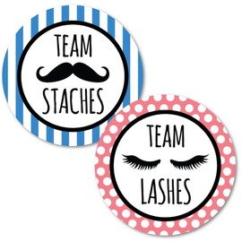 Deluxe Gender Reveal Party Stickers, Team Staches and Team Lashes, Baby Shower Voting Labels, Party Supplies Decorations Games, Pink and Blue 60 Pack- 30 of Each Design