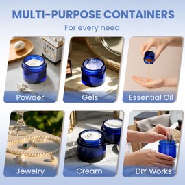 UPBUD 2oz Blue Glass Jars with Lids - 40 Pack Leakproof Small Cosmetic Containers with Inner Liners, Wide-Round Smooth Mouth, Sealable for Creams, Lotions, Essential Oils, Body Butter, Travel Samples